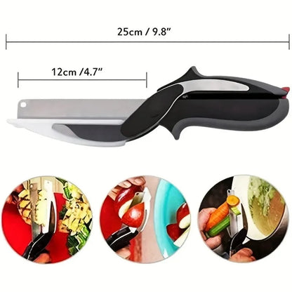 SHOPHUKSTORE® 2 in 1 Salad Chopper Vegetable Cutter with Built-in Cutting Board Food Cutter Kitchen Scissors Cut Vegetables Cut Fruits