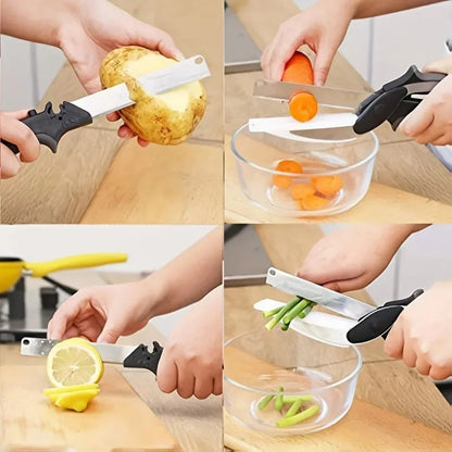 SHOPHUKSTORE® 2 in 1 Salad Chopper Vegetable Cutter with Built-in Cutting Board Food Cutter Kitchen Scissors Cut Vegetables Cut Fruits