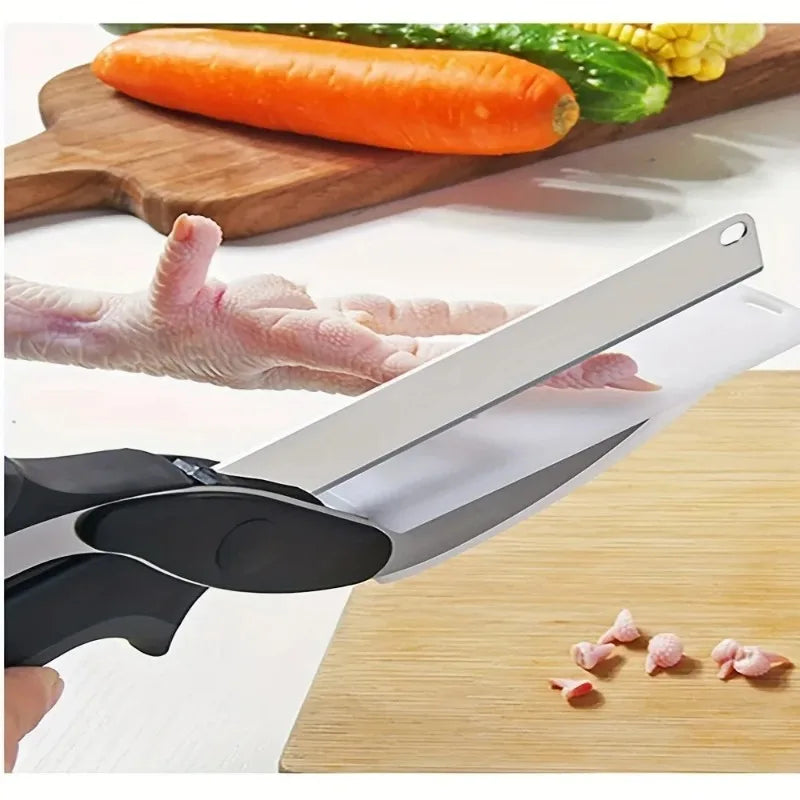 SHOPHUKSTORE® 2 in 1 Salad Chopper Vegetable Cutter with Built-in Cutting Board Food Cutter Kitchen Scissors Cut Vegetables Cut Fruits