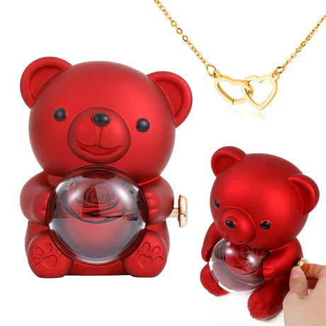 SHOPHUKSTORE® Eternal Rose Bear with Engraved Pendant