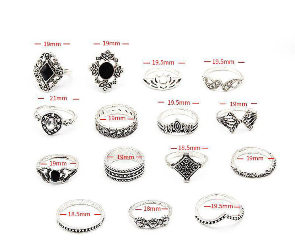 SHOPHUKSTORE® 15 Pcs Rings Alloy Metal