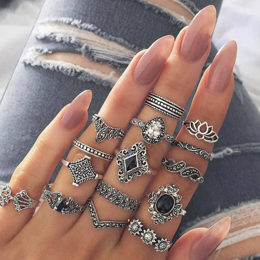 SHOPHUKSTORE® 15 Pcs Rings Alloy Metal