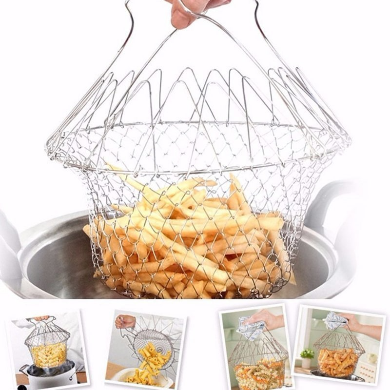 SHOPHUKSTORE® Multipurpose Foldable Stainless Steel Fry Basket