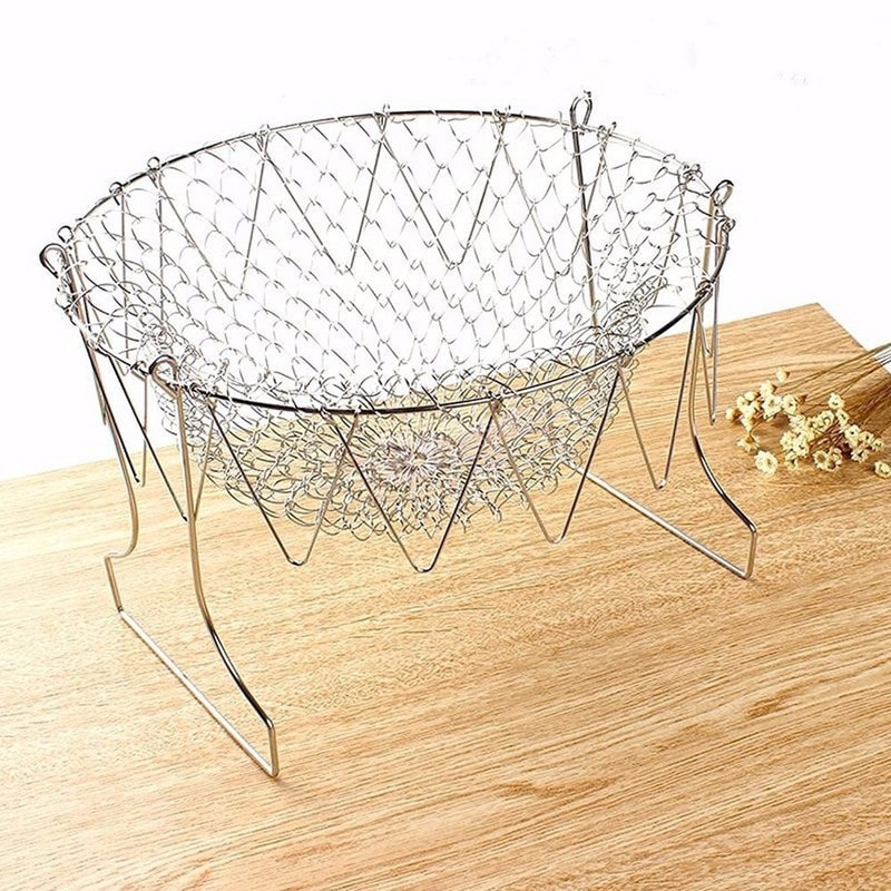 SHOPHUKSTORE® Multipurpose Foldable Stainless Steel Fry Basket